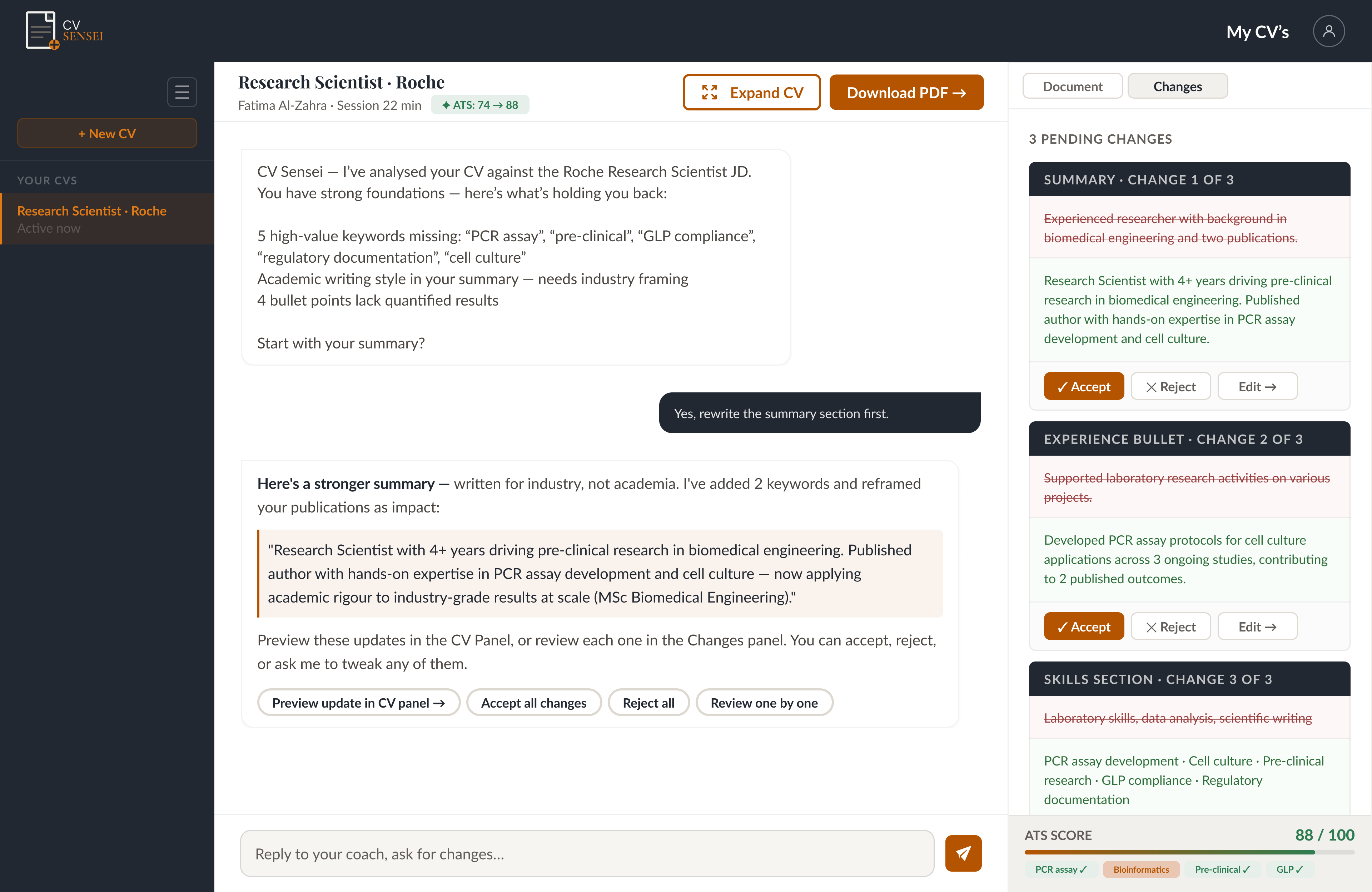 HMW 2 Mockup — Changes panel view