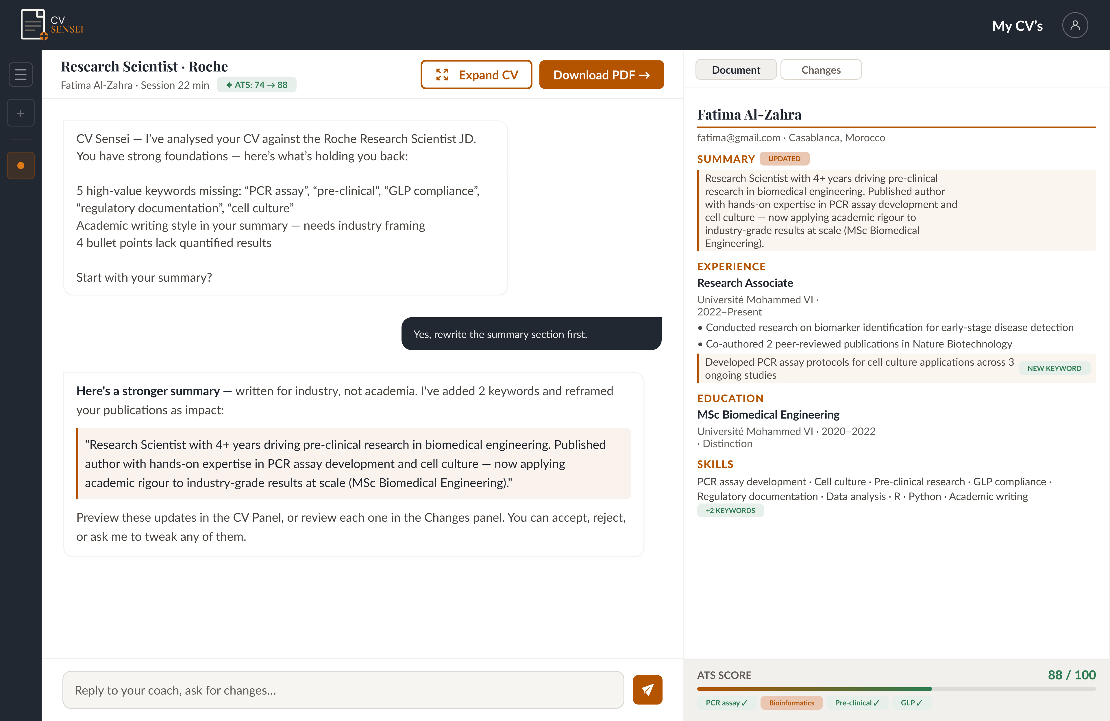 HMW 3 Mockup — ATS score and keyword badges