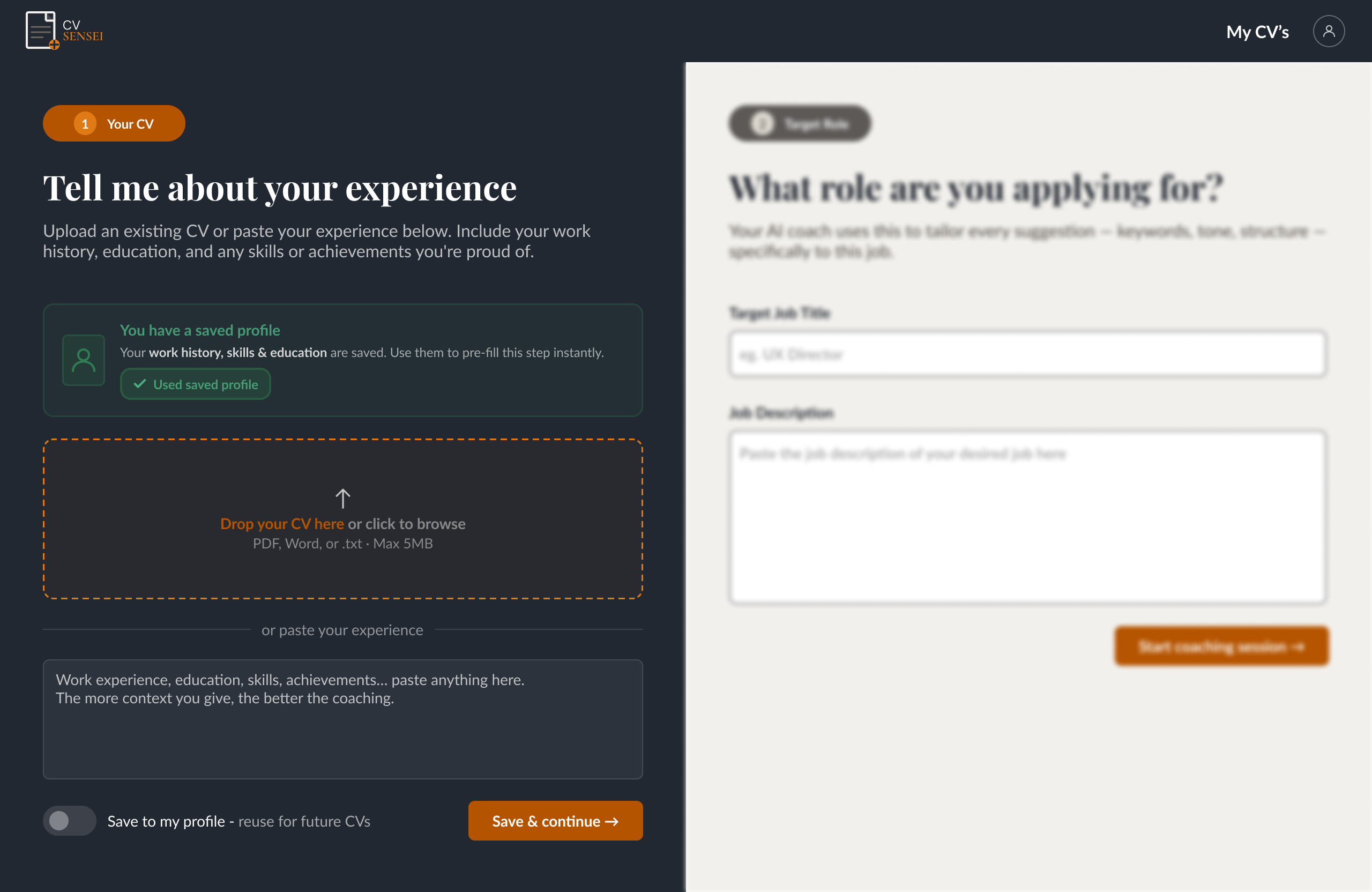 New CV Step 1 — CV Upload