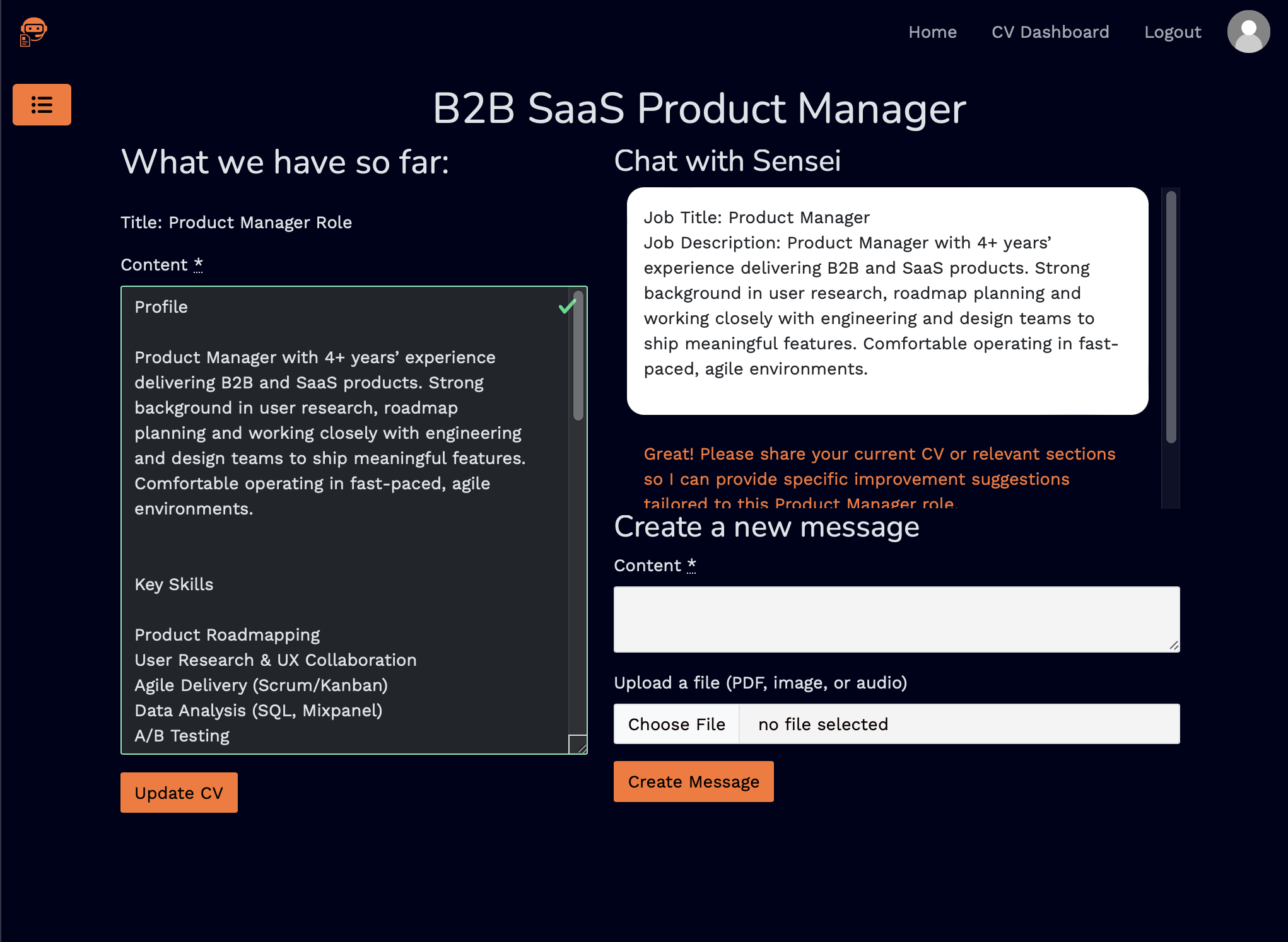Screen 2 Before — CV Chat Page original design