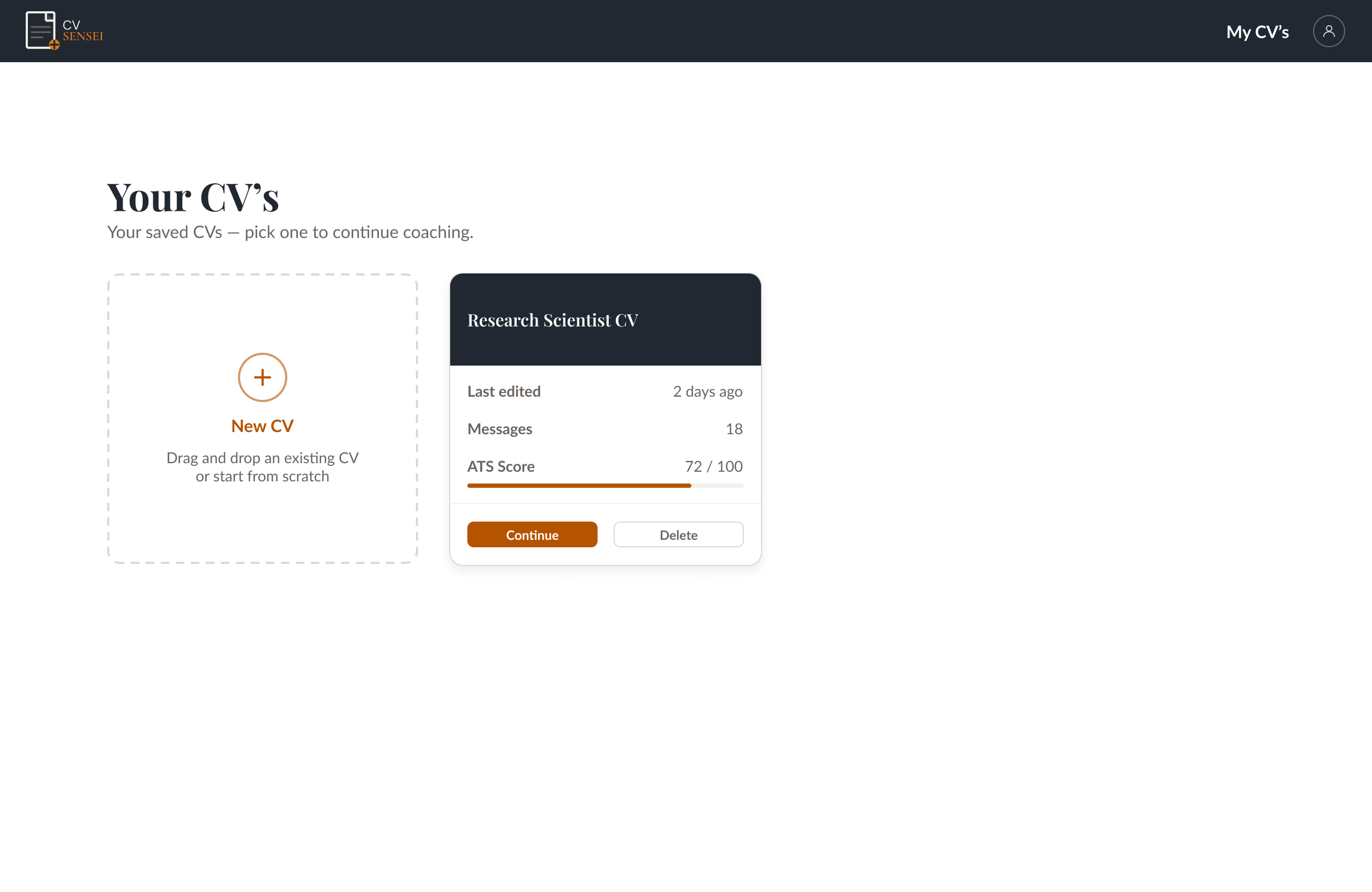 Screen 3 After — CV Dashboard redesign