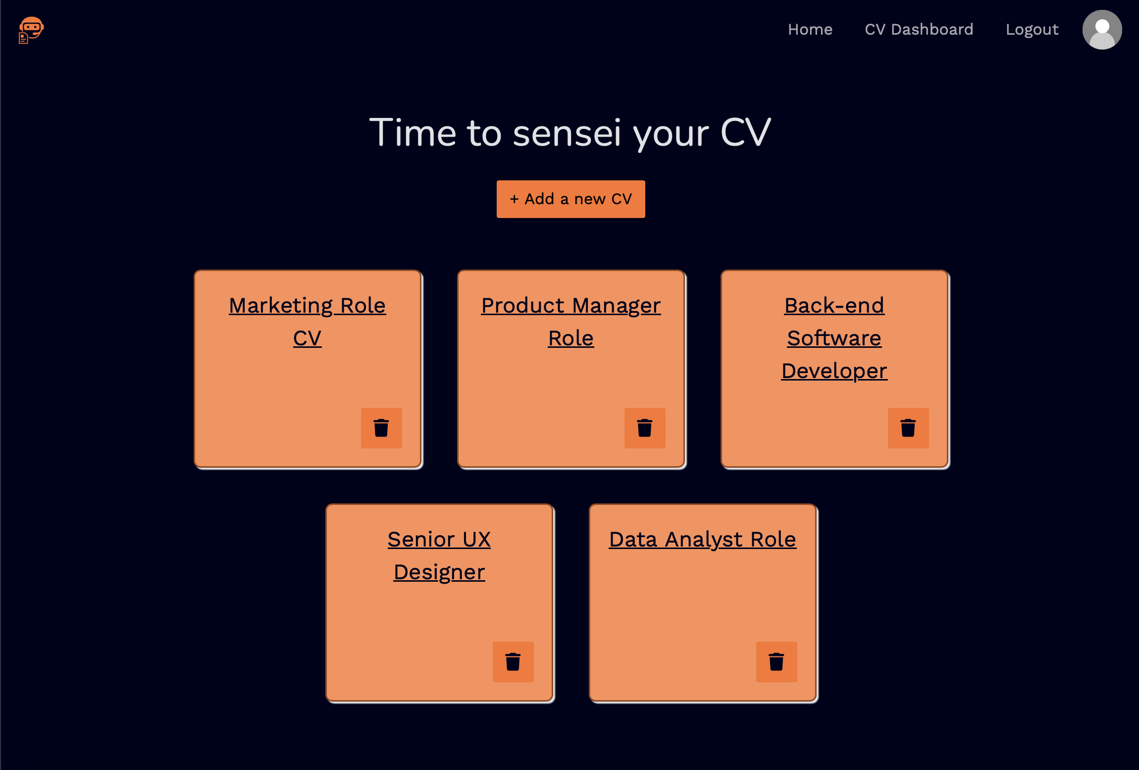 Screen 3 Before — CV Dashboard original design